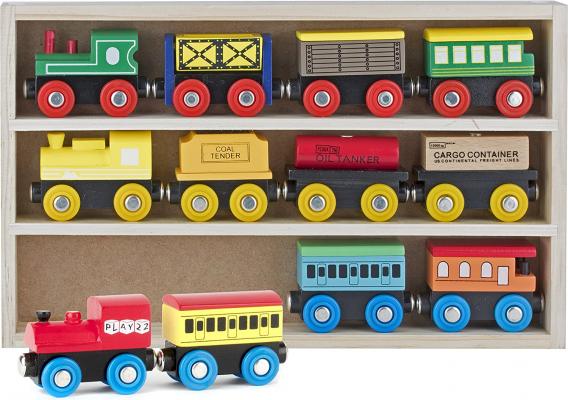 Play22 Wooden Train Set 12 PCS - Train Toys Magnetic Set Includes 3 Engines