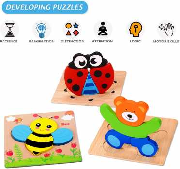 MAGIFIRE Wooden Animal Jigsaw Puzzles for Toddlers