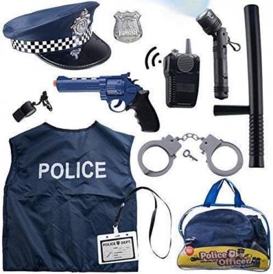 12 Pcs Police Costume for kids with Toy Role Play Kit with police badge, handcuffs,kids flashlight