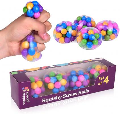 DNA Squish Stress Ball (4-Pack) Squeeze, Color Sensory Toy