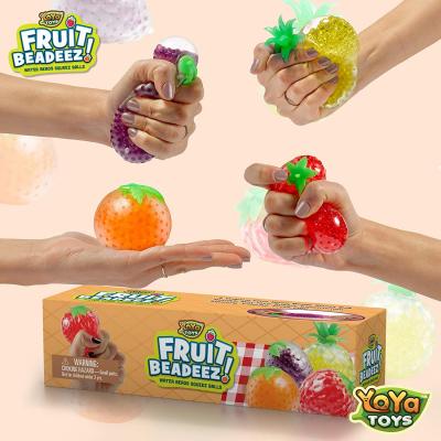 Beadeez Squishy Fruit Stress Balls Toy (4-Pack) Tropical Designs Filled with Colorful