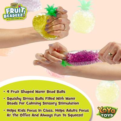 Beadeez Squishy Fruit Stress Balls Toy (4-Pack) Tropical Designs Filled with Colorful