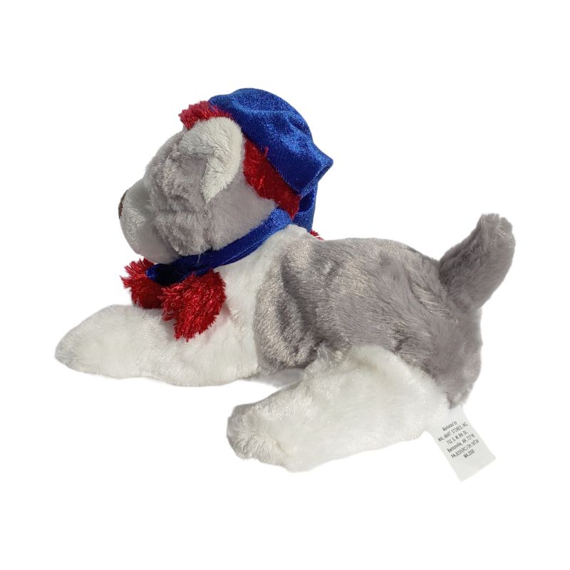Christmas Santa Hat Huskey Plush Toy Gray and White Brown No