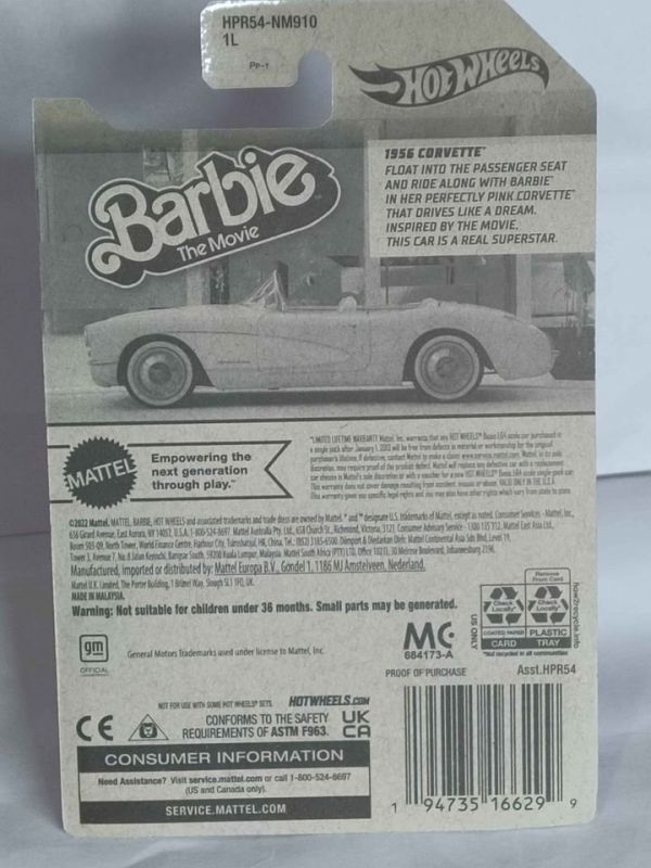 Hot Wheels #HPR54 BARBIE THE MOVIE 1956 Corvette 1:64 Scale