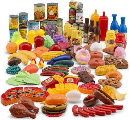 JaxoJoy 122-Piece Deluxe Pretend Play Food Set Beautiful Toy Food Assortment