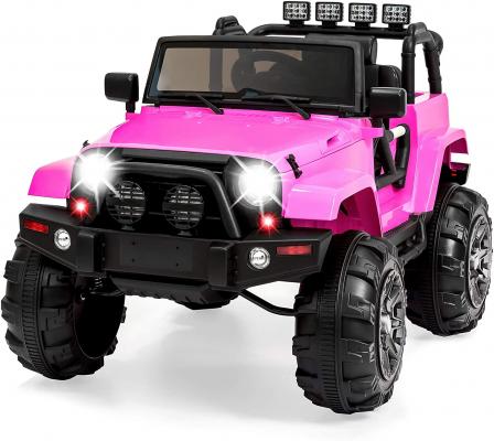 Best Choice Products Kids 12V Ride On Truck, Battery Powered Toy Car w/ Spring Suspension, Remote Control, 3 Speeds, LED Lights, Bluetooth - Pink