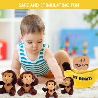 My Monkeys Plush Toy Set - Includes 4 Talking Soft Fluffy Plush Monkeys with A Plush Banana Shaped Carrier