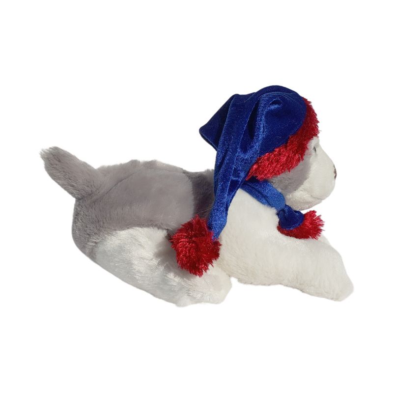 Christmas Santa Hat Huskey Plush Toy Gray and White Brown No