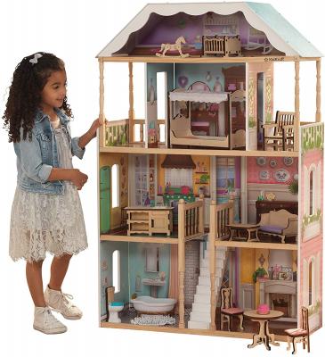 KidKraft KidKraft Charlotte Classic Wooden Dollhouse with EZ Kraft Assembly, 14-Piece Accessory Set