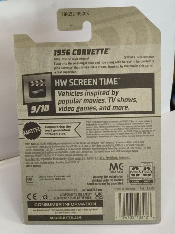 Hot Wheels Screen Time BARBIE #9 1956 Corvette (Loc M