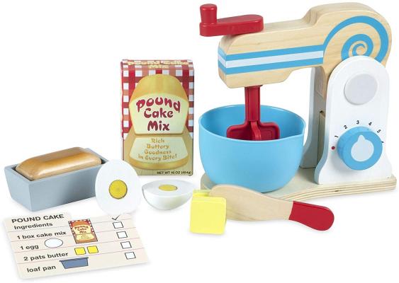 Melissa & Doug Wooden Make-a-Cake Mixer Set (11 pcs) - Play Food and Kitchen Accessories