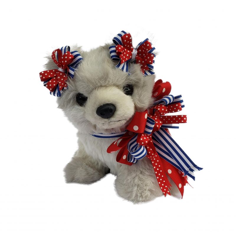 Ty Classic Pomeranian Dog Plush Toy with Patriotic Ribbon Bo
