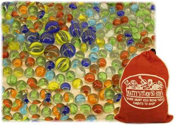 Deluxe 4 Pounds (300+ Count) of Cats Eyes Marbles & Shooters with Exclusive Matty's Toy Stop Storage Bag