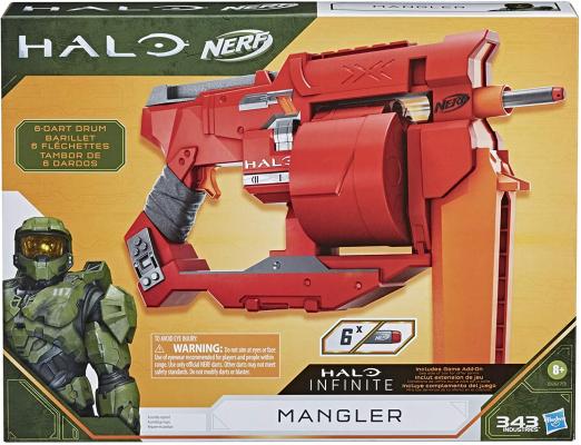 NERF Halo Mangler Dart Blaster - Pull-Back Priming Handle, Rotating 6-Dart Drum