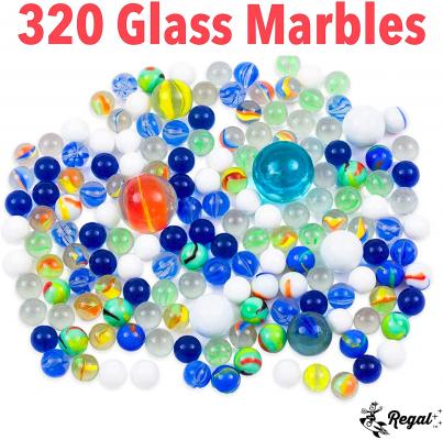 Regal Games 160 Count Traditional Glass Marbles with a Storage Tin, 3 Sizes, Variety of Patterns