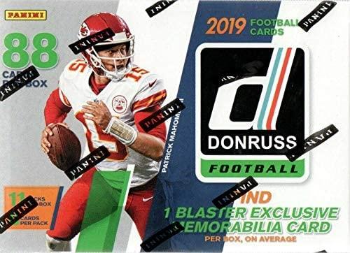 2019 Donruss Football Unopened Blaster Box of Packs with One Exclusive Memorabilia Card and 11 Rookie Cards in Each Box